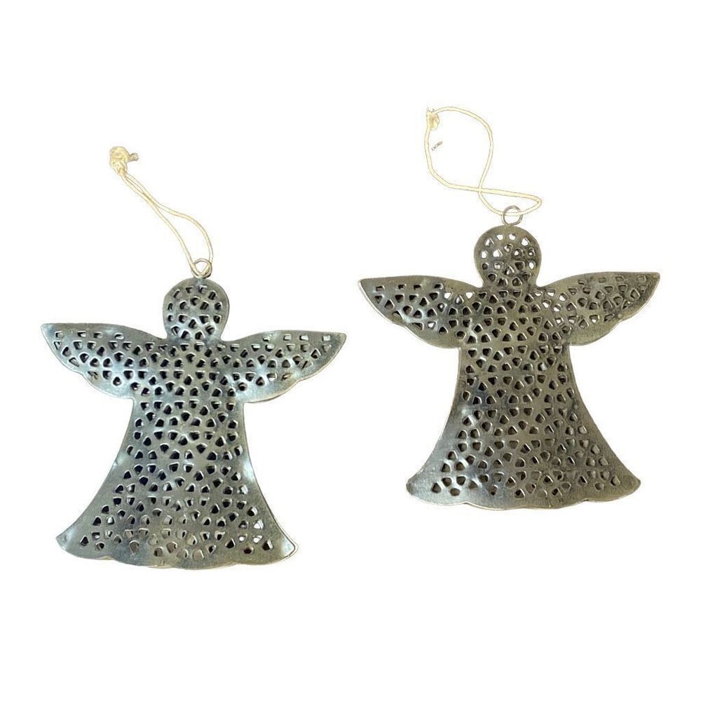 Set of 2 Bronze Cut Out Metal Angel Ornaments